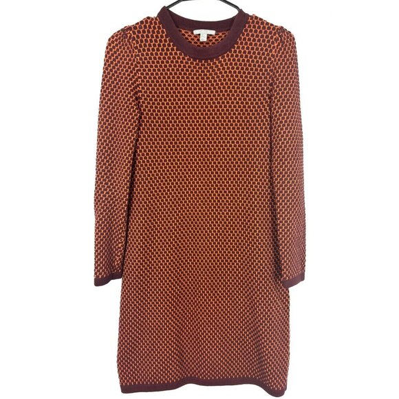NWOT COS Raised Knit Honeycomb Long Sleeve Midi Dress Brown Orange M - Picture 1 of 4
